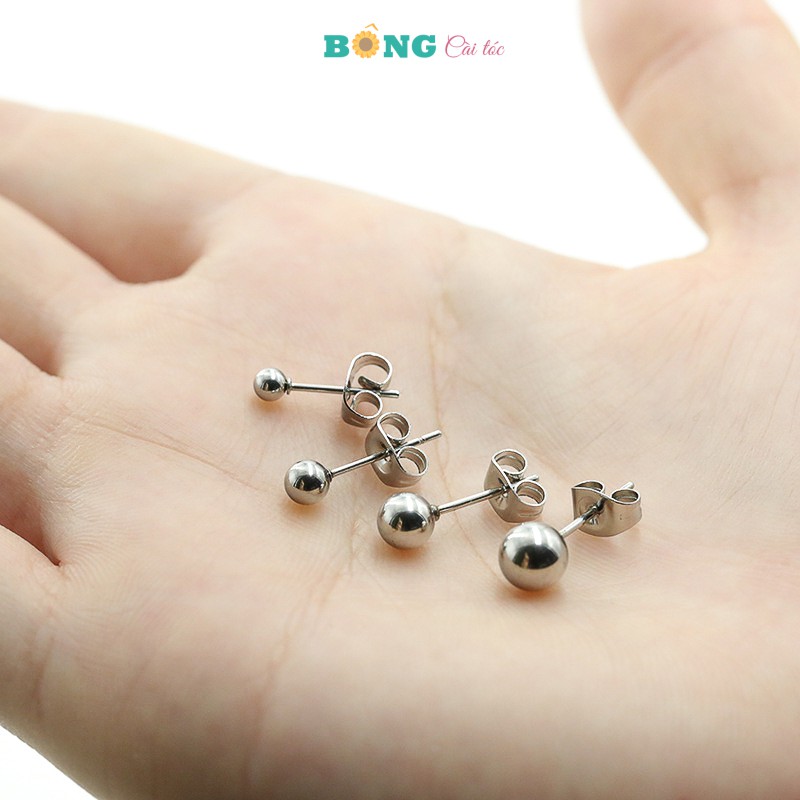 Bông tai titan unisex phong cách Hàn Quốc kiểu dáng hạt châu, thép y tế không gỉ BT50 - khuyên tai BÔNG Cài Tóc