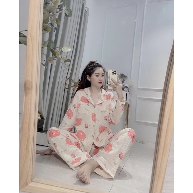 BỘ PIJAMA CHẤT ĐŨI XÔ HOẠ TIẾT GẤU HÀNG THIẾT KẾ CAO CẤP