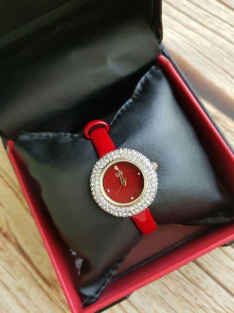 Đồng hồ nữ Burgi dây da đỏ 28mm