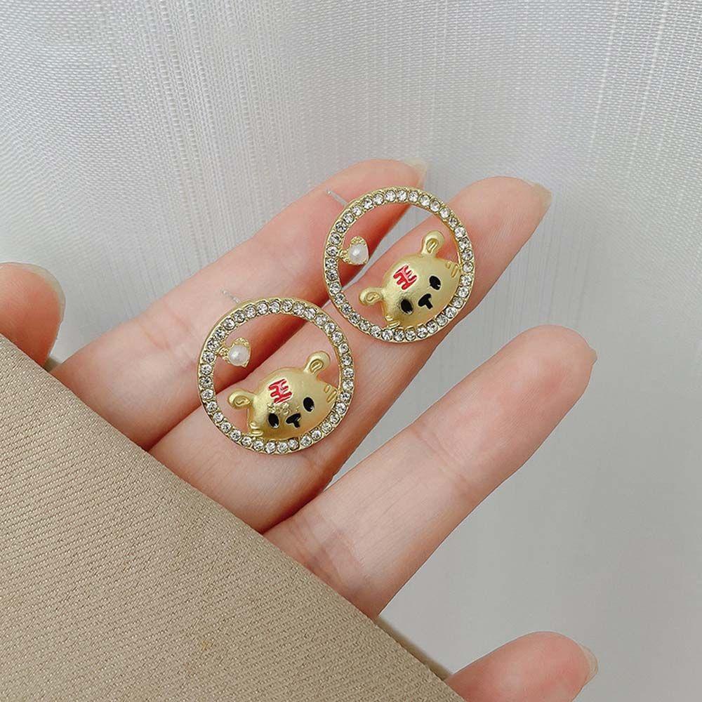 Khuyên Tai Hình Con Hổ Thiết Kế Đục Lỗ Cá Tính Thời Trang Cho Nữ|Khuyên Tai Hợp Kim Phong Cách Trung Hoa