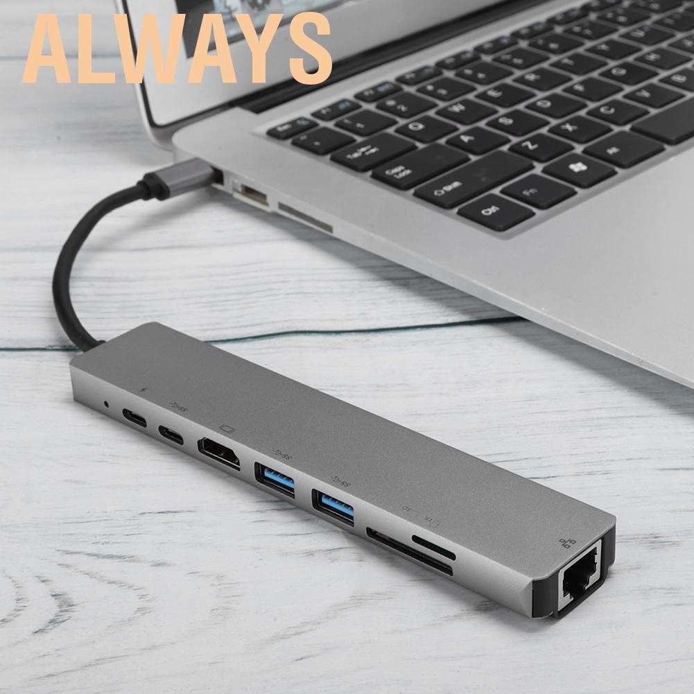 Alwaysonline USB-C to Type-C Hub Adapter 8-in-1 Adaptor Dock Station HDMI RJ45 Ethernet