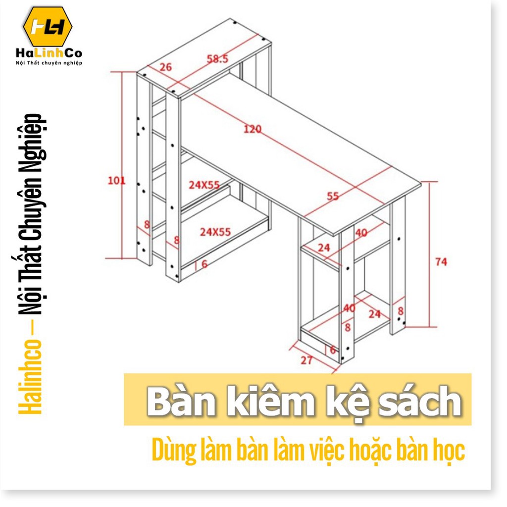 SZ- Bàn làm việc kèm kệ sách & Bàn học kèm kệ sách thông minh dạng lắp ghép tiện lợi