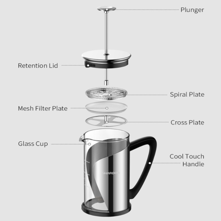 [GIÁ SỐC - HÀNG CHÍNH HÃNG] Bình pha cà phê kiểu Pháp French Press nhãn hiệu Shardor FP515S - Dung tích: 1000ml