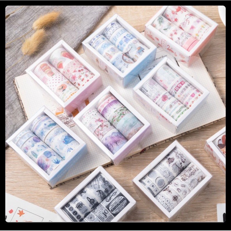Cuộn băng keo Washi hình dán cute trang trí album, sổ, đồ dùng học tập dễ thương, giá rẻ cho học sinh