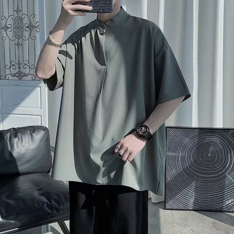 [M-2XL] 2023 Thời trang giải trí mới tại chỗ 100 chiếc áo thun màu ngắn tay áo sơ mi lụa lạnh Hàn Quốc mượt mà và vừa vặn