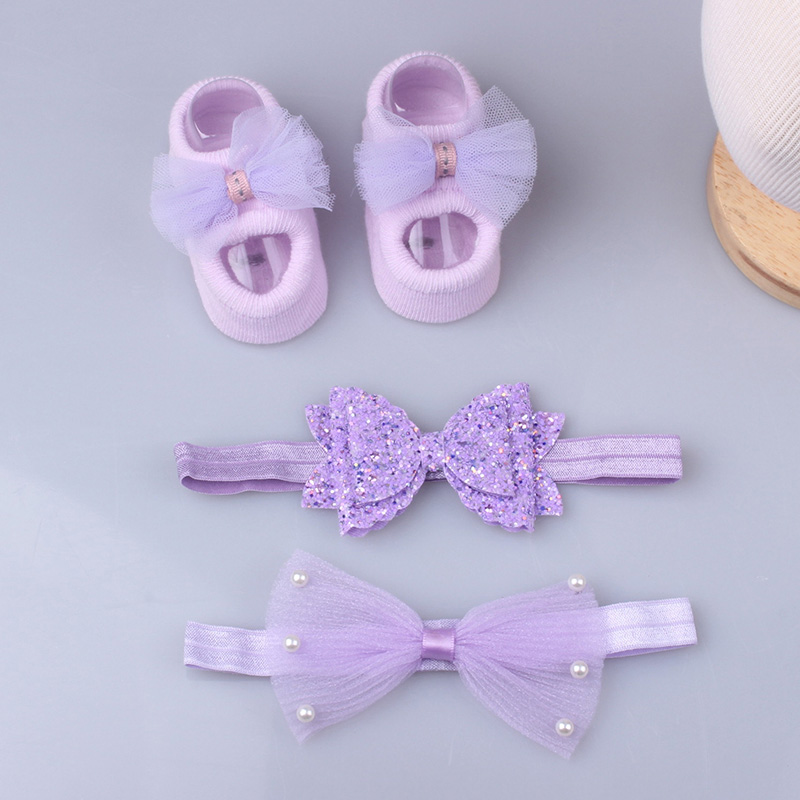 Đôi tất trẻ em + 2 băng đô hình hoa xinh xắn dành cho bé gái