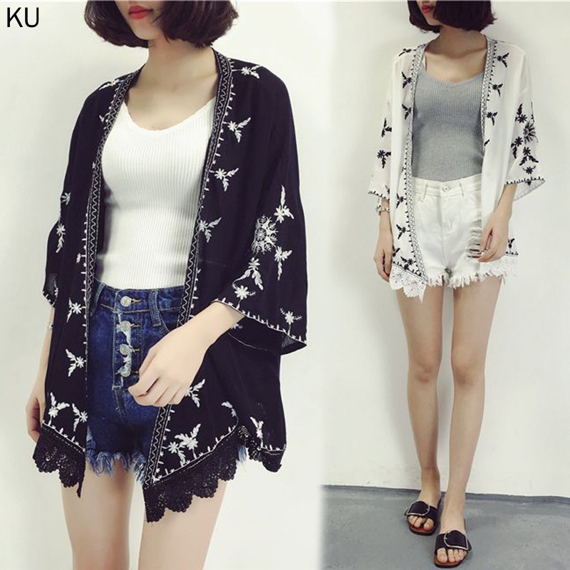 Áo khoác cardigan 5 tay thêu họa tiết phong cách dân tộc thời trang mùa hè 2021 cho nữ
