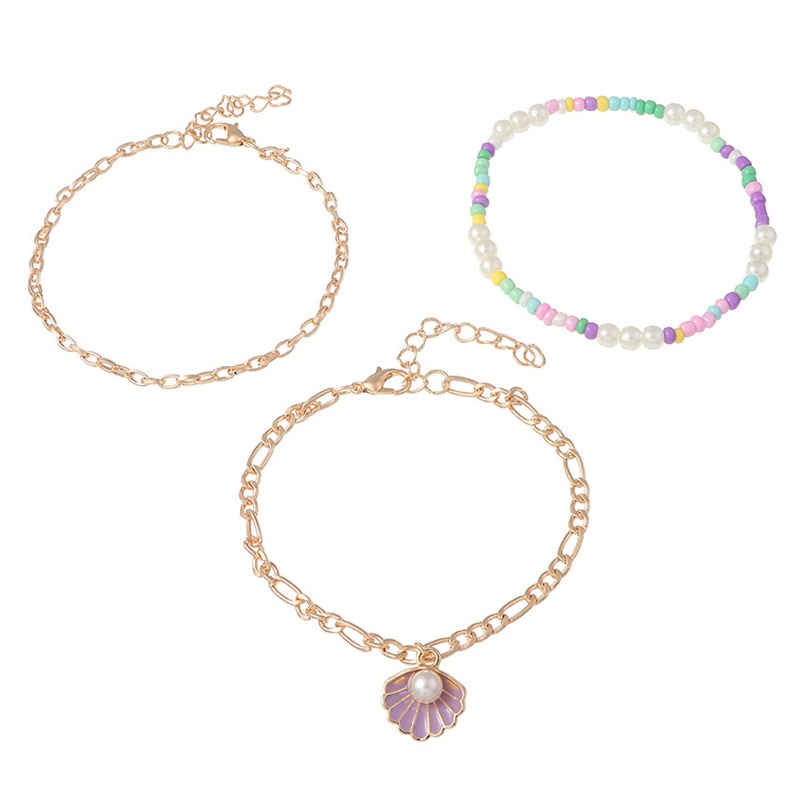 1 Cặp Lắc Chân Nhiều Lớp Đính Hạt Vỏ Sò Kim Loại Phong Cách Âu Mỹ Đi Biển Mùa Hè Cho Nữ Je