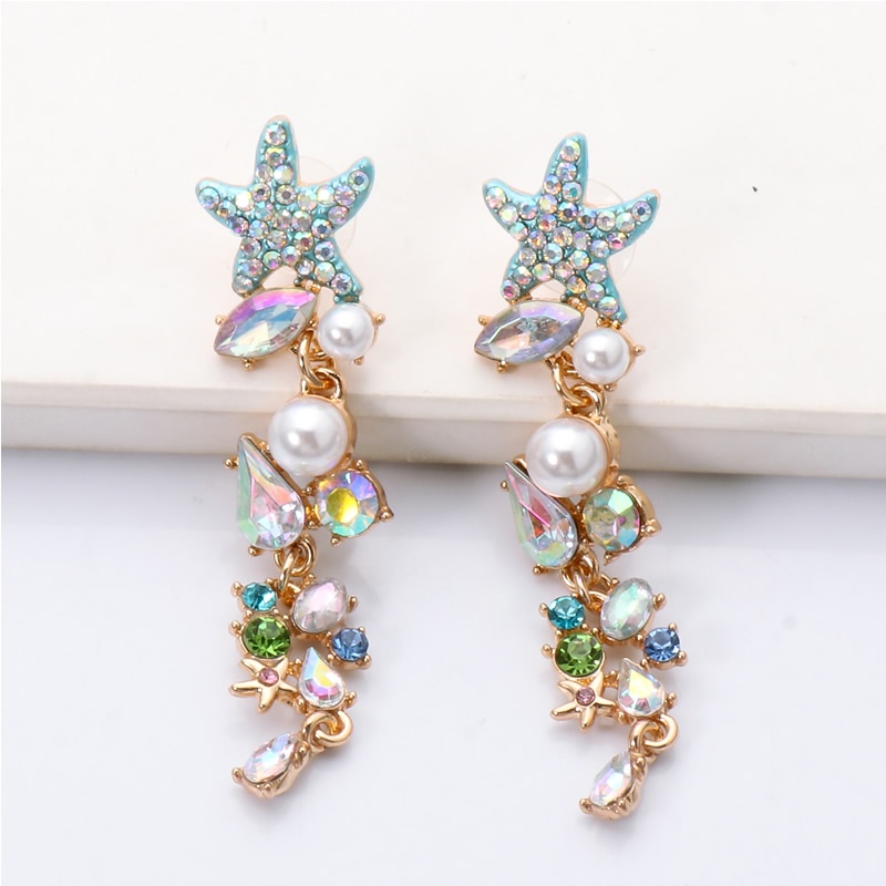 PINKDUDU Bông Tai Dáng Dài Mặt Hình Sao Biển Đính Đá Pha Lê Hồng Phong Cách Retro Thời Trang Cho Nữ PD647