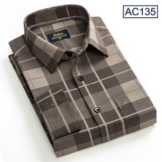 Áo Sơ Mi Nam Trung Niên Công Sở Anton Somianton Dài Tay Màu Nâu Vải Sợi Tre Kẻ Caro - AC135