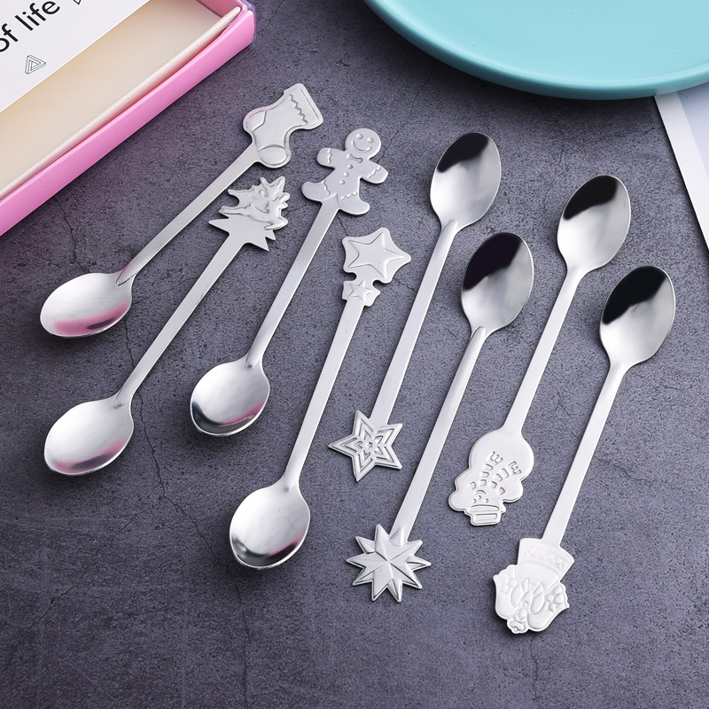 Bộ 4 Muỗng Cà Phê Bằng Thép Không Gỉ Hình Cây Thông Giáng Sinh