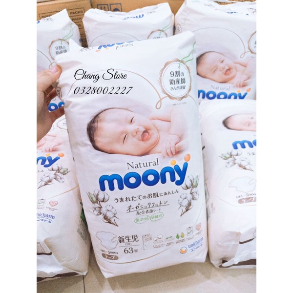 Tã /bỉm sơ sinh Moony Natural nội địa nhật bông oganic Nb63( &lt; 5kg)