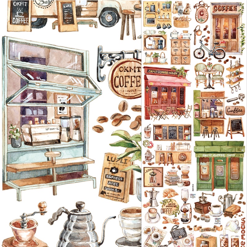 Đoạn chiết hình dán washi tape quán cà phê