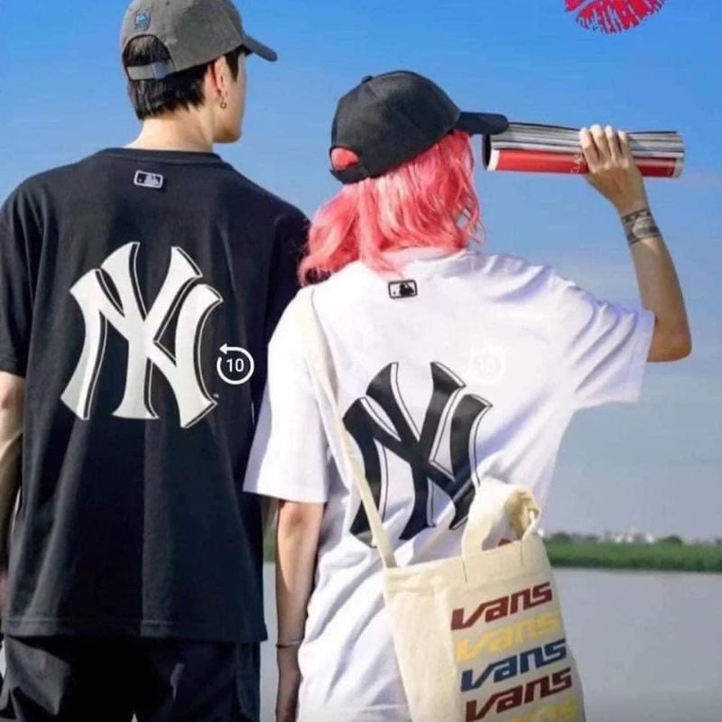 t shirt MIb basic logo 3 D 2 màu đen trắng áo đôi NY cotton Hàng FULL TAG
