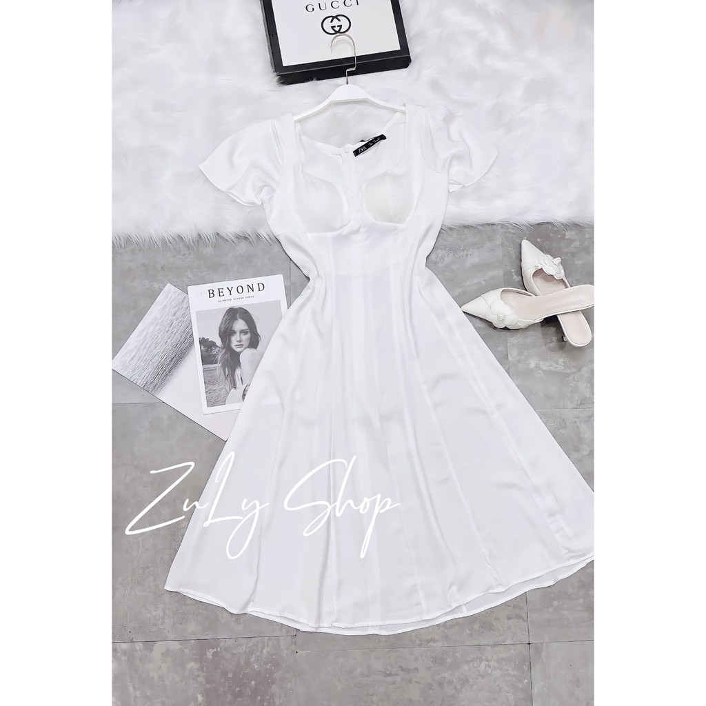 Váy lụa trắng dáng xòe sang chảnh Zulyshop | BigBuy360 - bigbuy360.vn