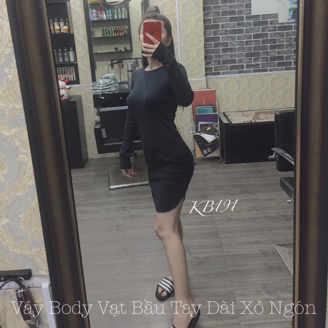 [SIÊU PHẨM Váy Body Vạt Bầu Tay Dài Xỏ Ngón