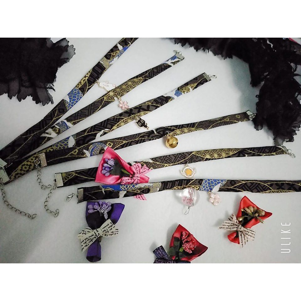 Choker vải họa tiết Nhật - nhũ vàng