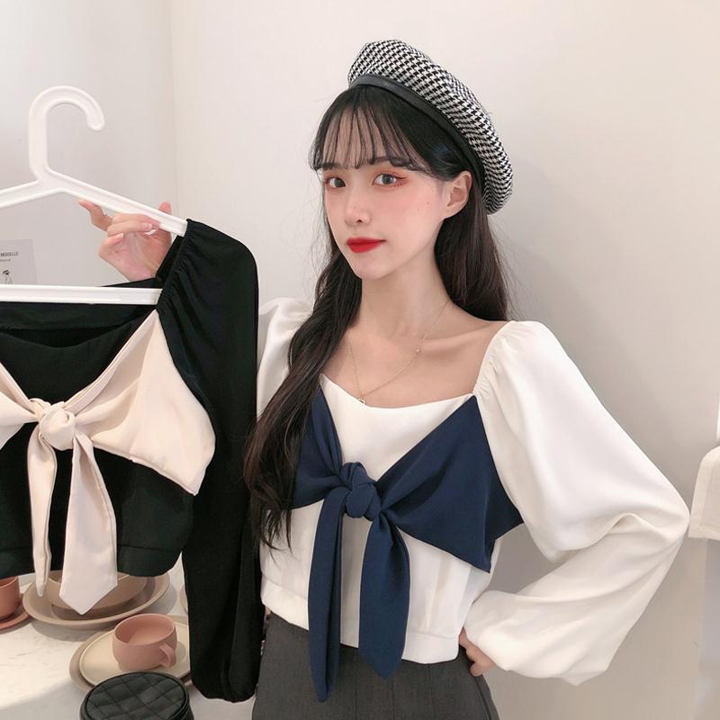 Áo kiểu dáng ngắn tay dài phong cách Hàn Quốc thời trang Pháp dành cho bạn nữ