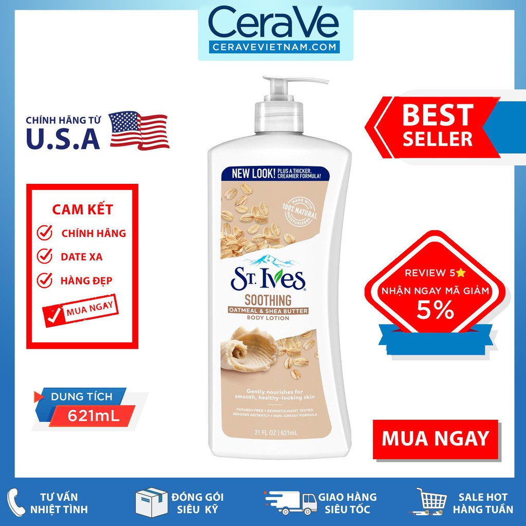 Kem dưỡng ẩm St.Ives Soothing Oatmeal & Shea Butter Body Lotion (621mL)