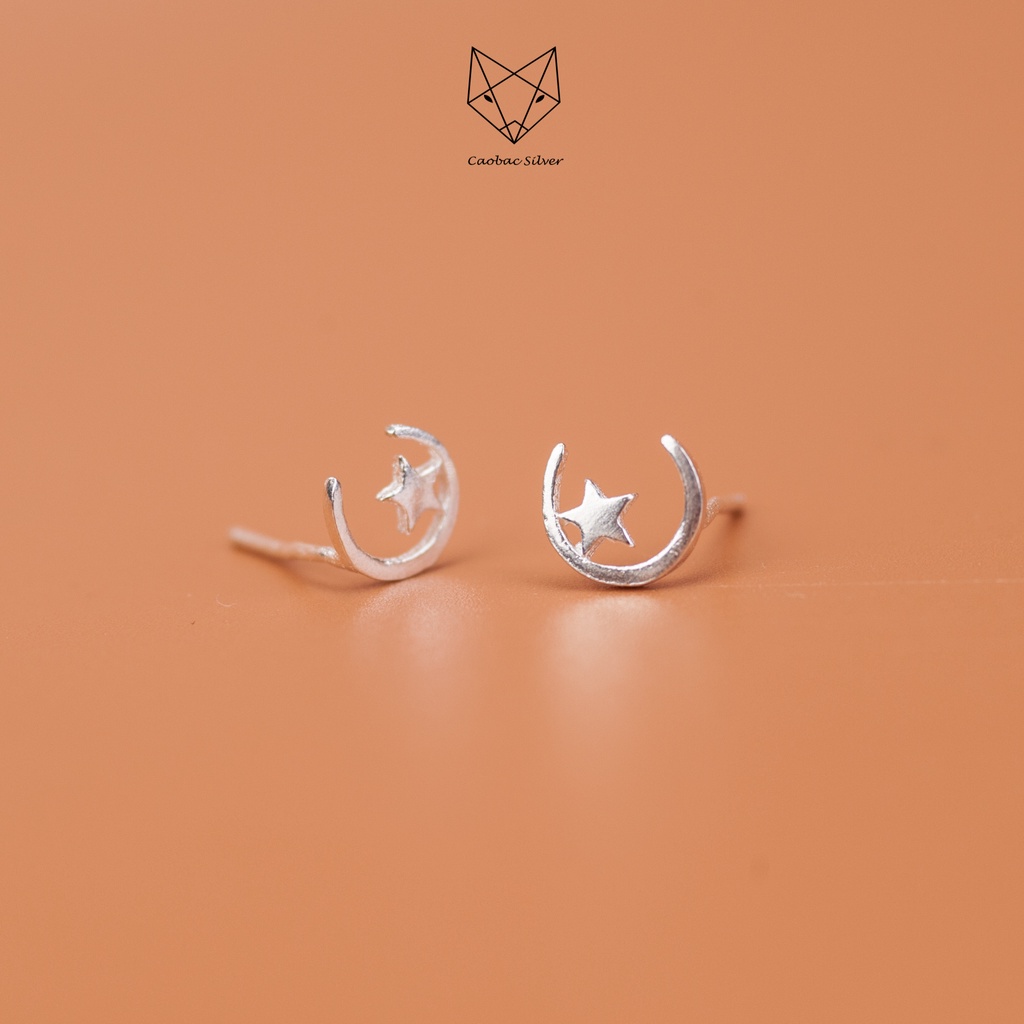 Khuyên Bạc Ta Cao Cấp CaoBac Silver Vầng Trăng Khuyết Dễ Thương Làm Quà Tặng Cho Bạn Gái