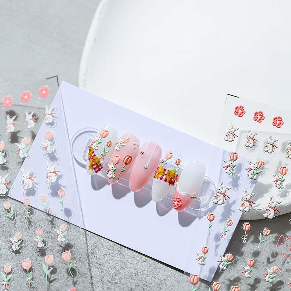 Miếng Dán Móng Tay Tự Dính Dập Nổi Họa Tiết Mèo / Hoa Phong Cách Nhật Bản 5D