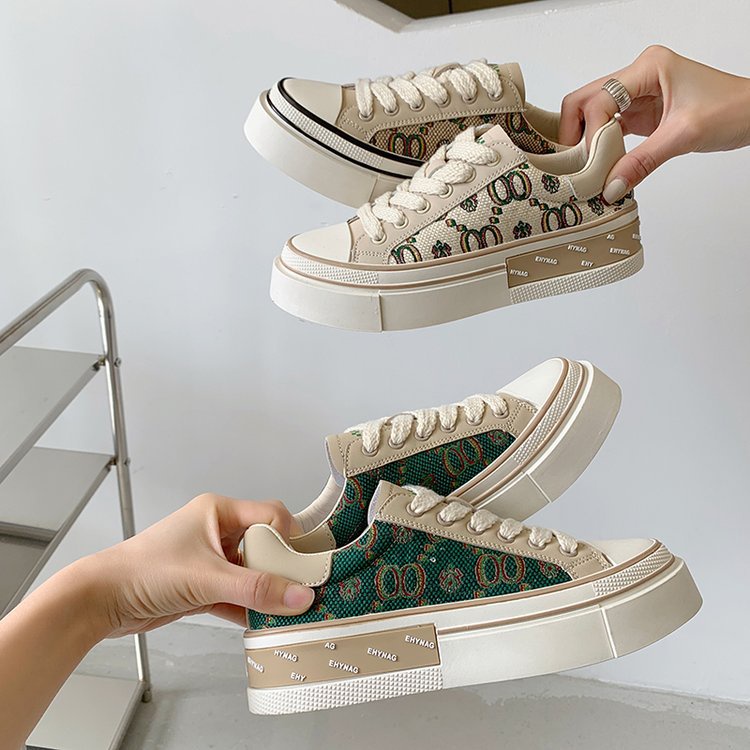 Giày thể thao nữ vải hạo tiết thêu tinh xảo, giày sneaker cổ thấp đế bằng nữ dễ phối đồ GT01