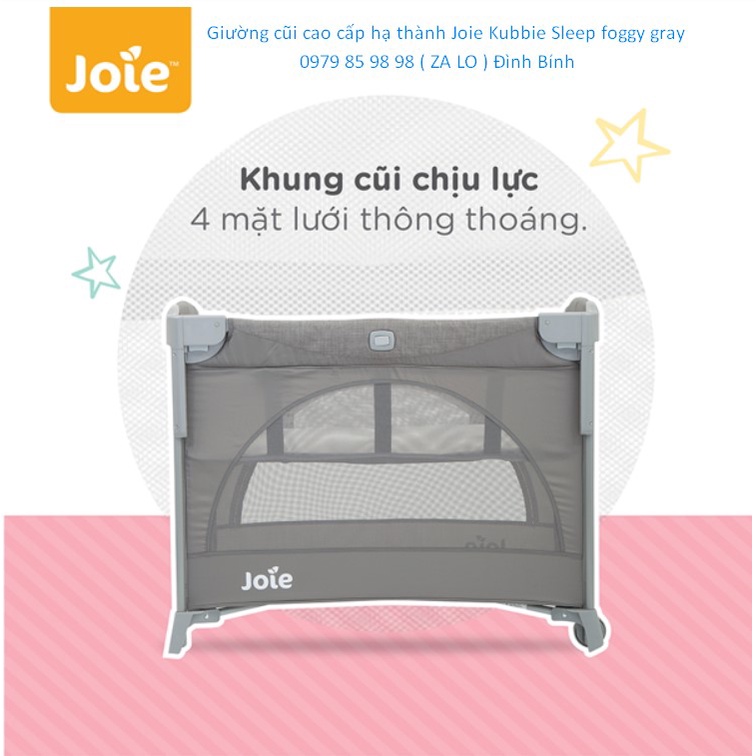 Giường cũi cao cấp hạ thành cho bé - Joie Kubbie Sleep foggy gray