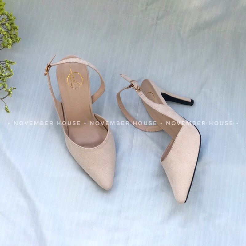 Giày cao gót slingback da lộn kiểu dáng thanh lịch thời trang nữ - SB12, Oula Store