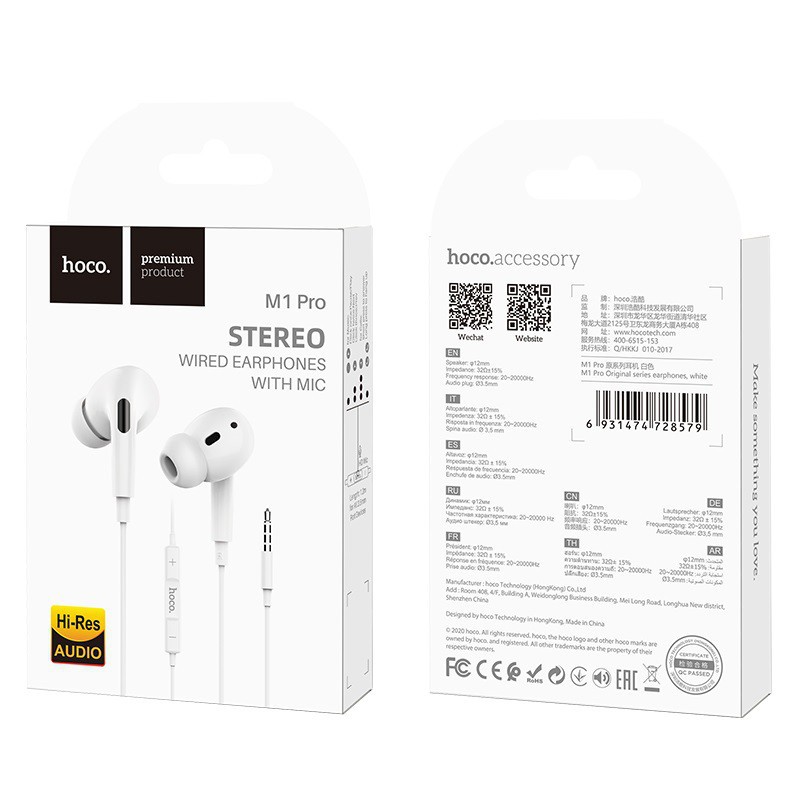 Tai nghe Hoco M1 Pro, được làm từ chất liệu TPE siêu bền, speaker 12mm, hỗ trợ gaming phone, dài 120cm