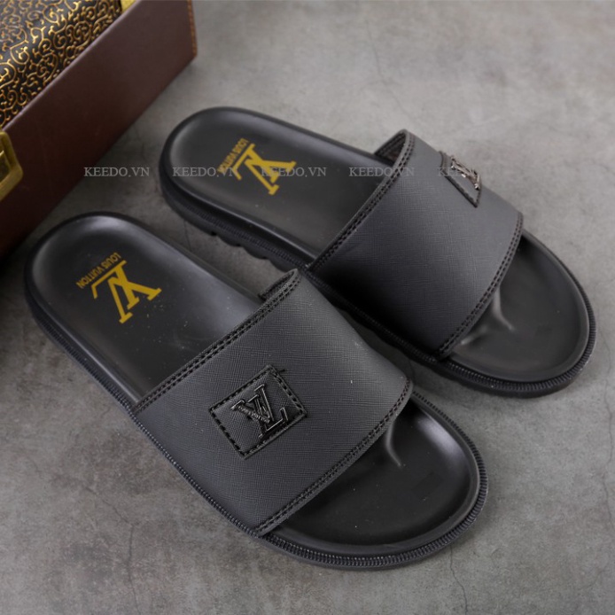 Dep nam LV giá tốt, dép nam quai ngang hàng mới, dép da nam