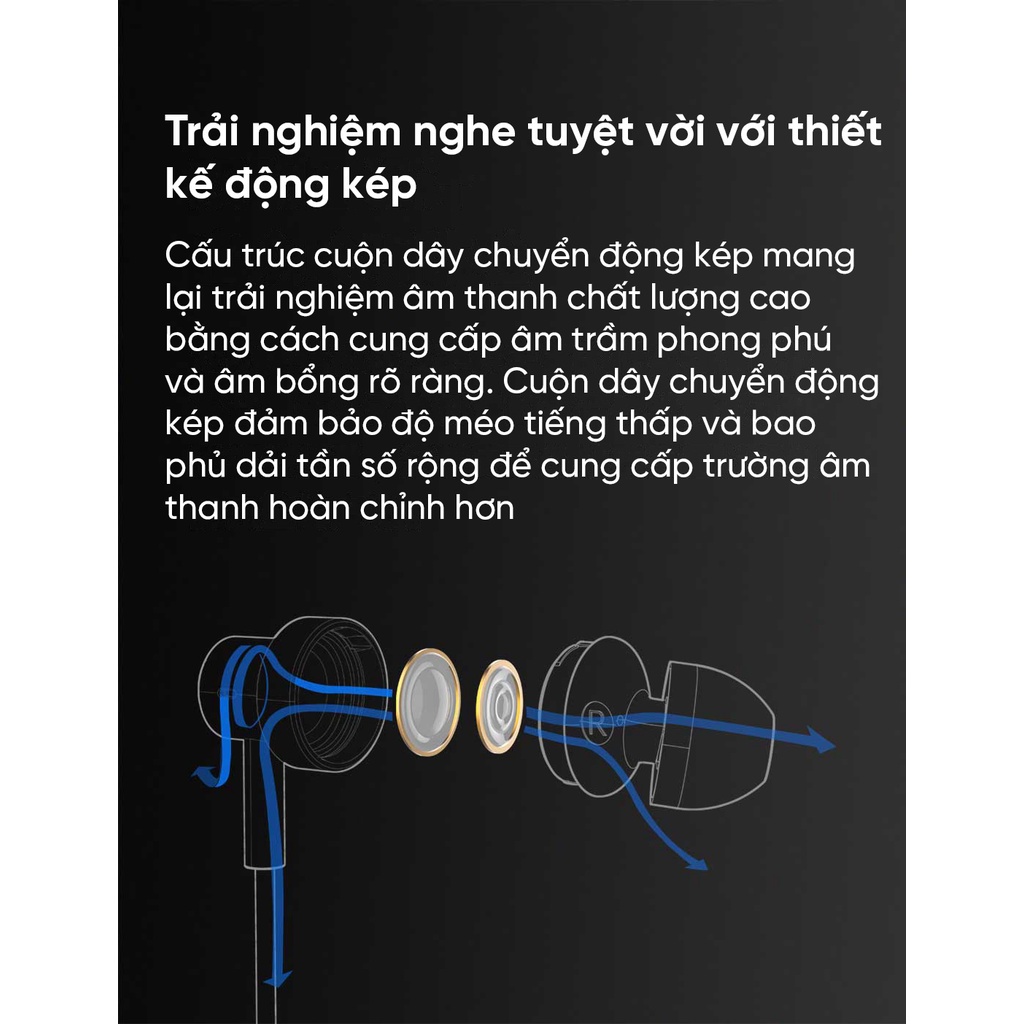 Tai nghe xiaomi Mi Double motion, chân cắm 3.5mm, dây bọc dù, jack chữ L, driver kép âm cực hay