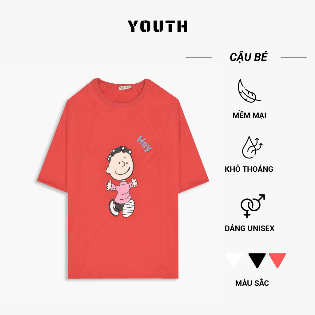Áo thun nam nữ unisex YOUTH form rộng cổ tròn tay lỡ vải Cotton xịn FreeSize(38-65Kg) - Cậu Bé Hey - AP64