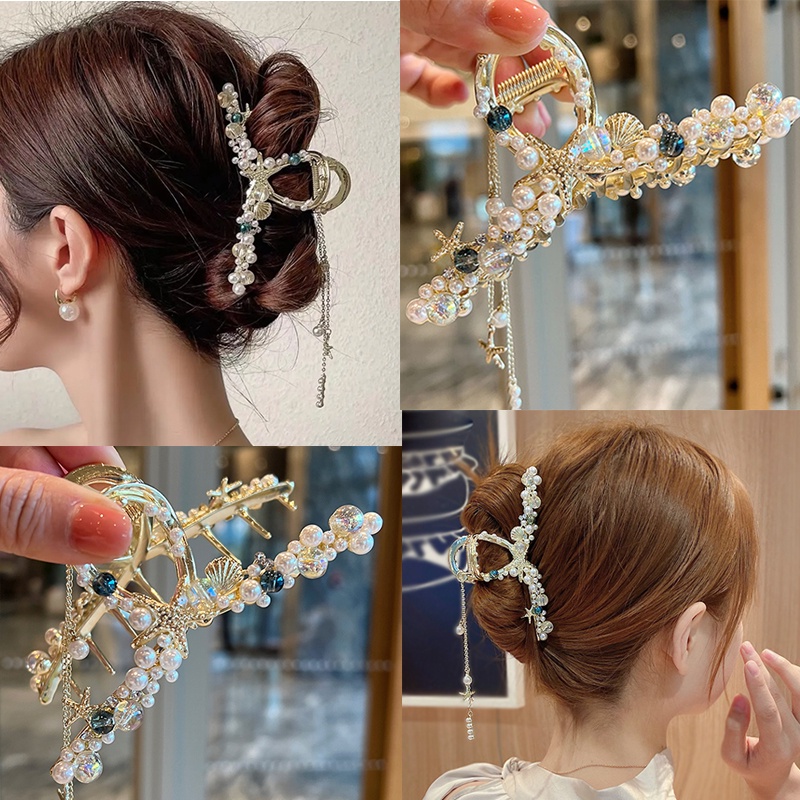 Kẹp Tóc Hình Hoa Bằng Kim Loại Đính Ngọc Trai Thời Trang Sang Trọng Cho Nữ