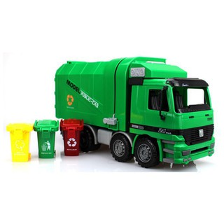 Mô Hình Xe Chở Rác Cao Cấp Chạy Bánh Đà Loại siêu to (tặng 3 thùng rác)     TOYSTATION