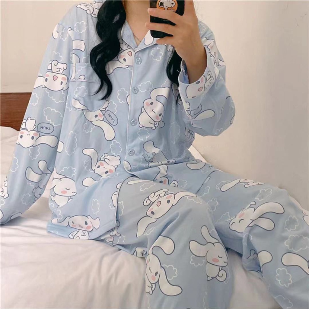SANRIO Bộ Đồ Ngủ Pijama Tay Dài In Họa Tiết Hoạt Hình Cinnamoroll Babycinnamoroll Dễ Thương Thời Trang Xuân Thu Cho Nữ