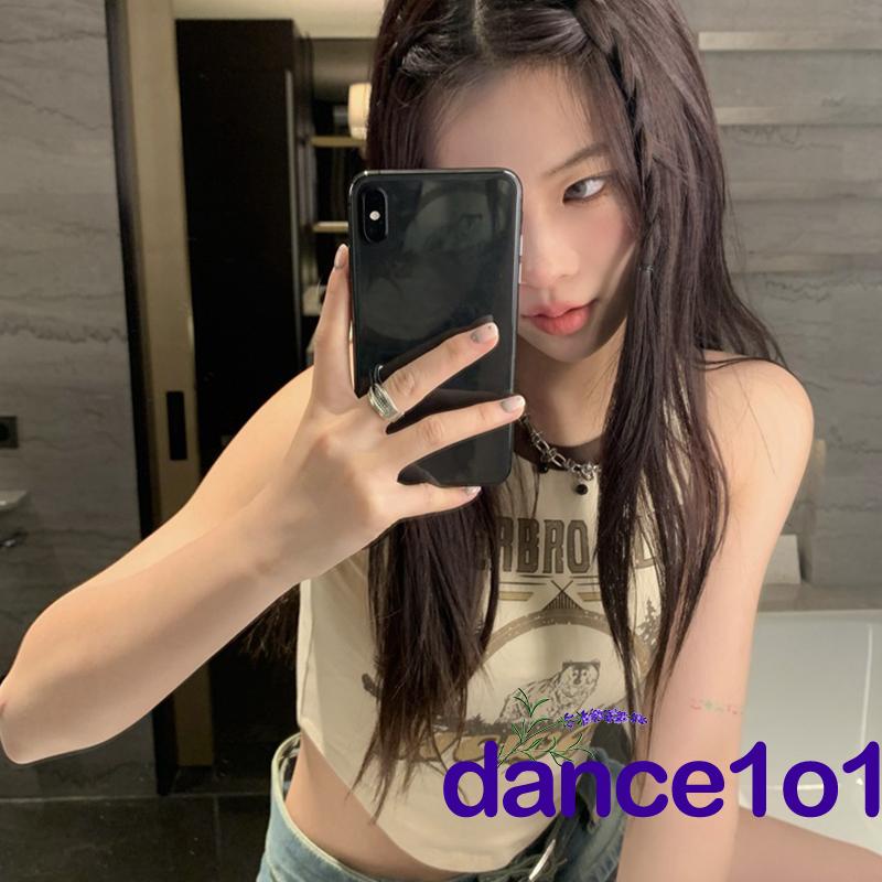 Áo Thun Nữ Sát Nách Cổ Tròn In Hình Động Vật Và Chữ dance1o1-Y2k