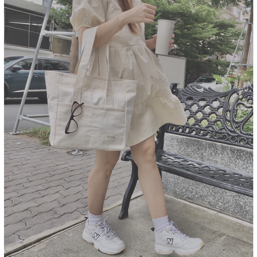 [Tặng kèm deal shock 19k, 45k] Túi Sunny tote bag kem vải canvas mộc Tadi house
