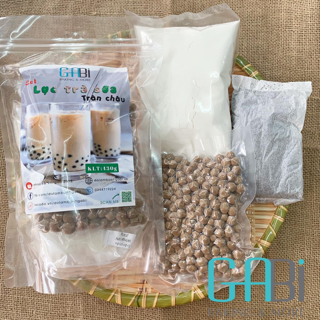Set nguyên liệu trà sữa trân châu hồng trà/trà lài (10 cốc)