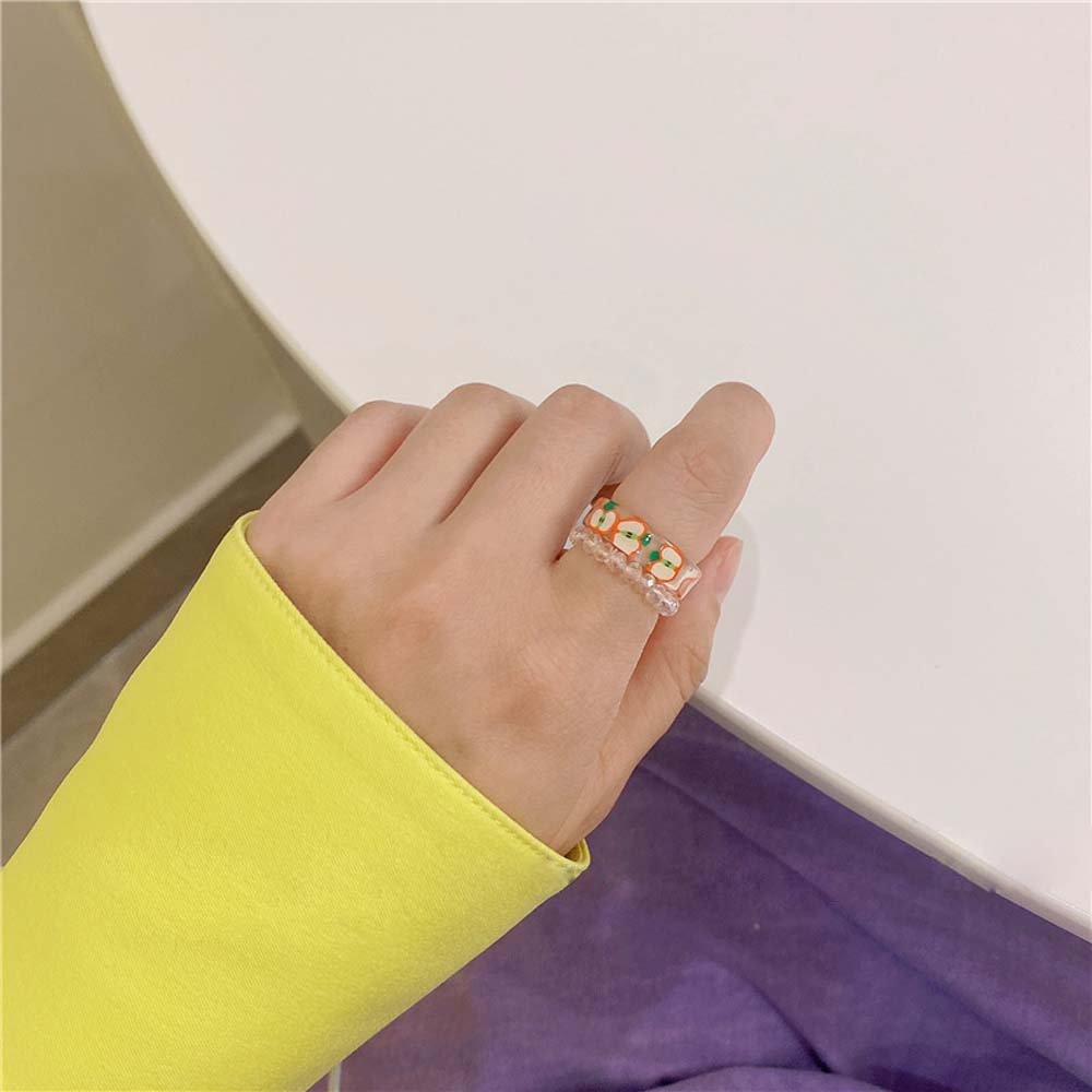 DOREEN Cute Index Finger Ring Retro Resin Acrylic Rings Fruit Candy Color Korean Geometric Beads Girls Fashion Jewelry