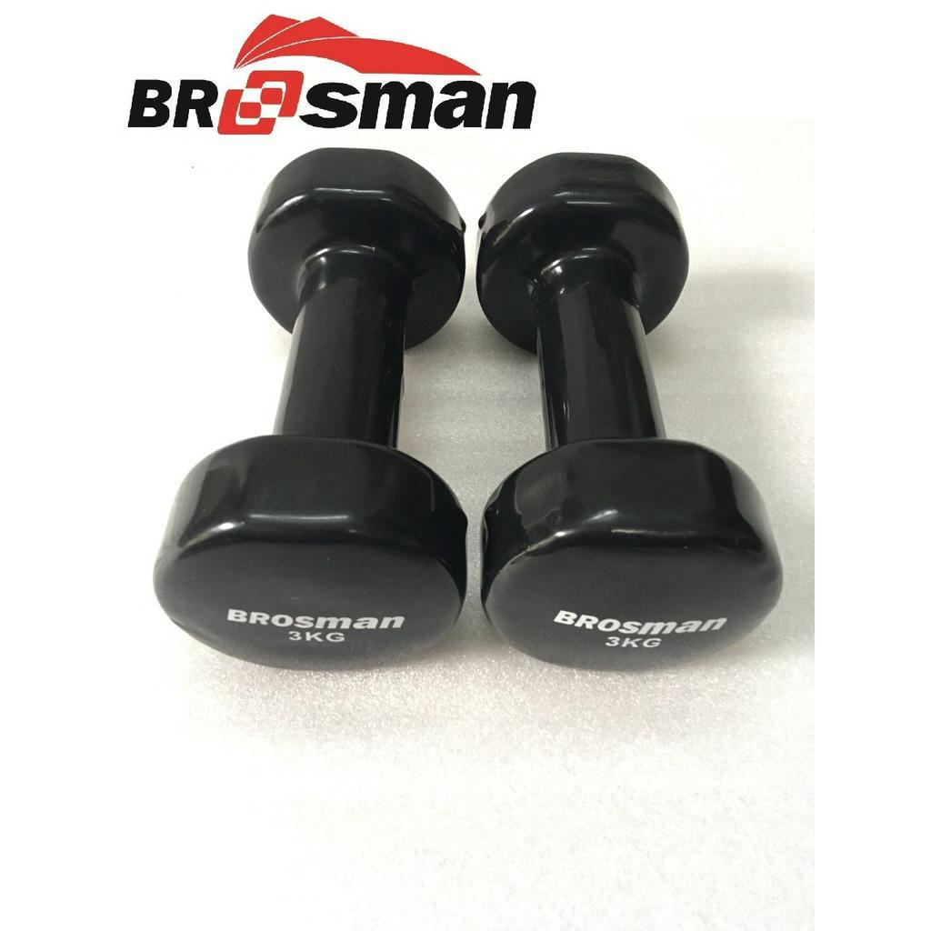 Cặp tạ tay 3kg Brosman nhập khẩu chính hãng màu đỏ , tạ sắt nguyên khối bọc cao su 3kg, tạ lõi sắt 3kg