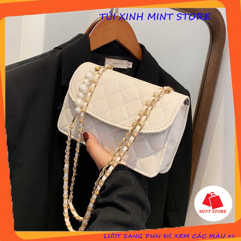 Túi xách đeo chéo nữ phối dây ngọc đi chơi phong cách hàn quốc PK 379