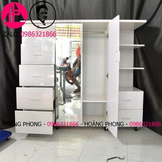 Tủ quần áo Trẻ em nhựa 1m43 x 1m28 Màu trắng  Nhiều ngăn kéo có gương soi  Cao cấp bảo hành 2 năm Miễn phí vận chuyển