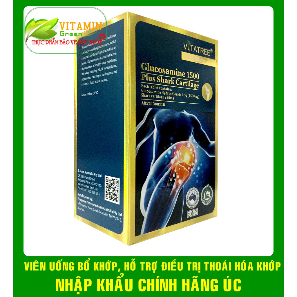 VIÊN UỐNG BỔ KHỚP VITATREE GLUCOSAMIN 1500MG PLUS SHARK CATILAGE (100 viên) | NHẬP KHẨU CHÍNH HÃNG ÚC