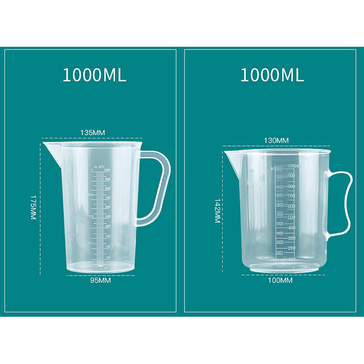 Ca Đong Định Lượng Pha Chế 50ml, 100ml, 250ml, 500ml, 1L, 2L, 5L có quai - ca nhựa có quai