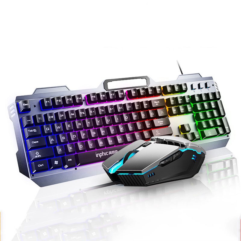 Bàn Phím Cơ Kim Loại INPHIC V680 Có Dây Phím Có Đèn Nền Siêu Đẹp RGB Hỗ Trợ 4000DPI Chơi Game Chuyên Nghiệp - Chính Hãng