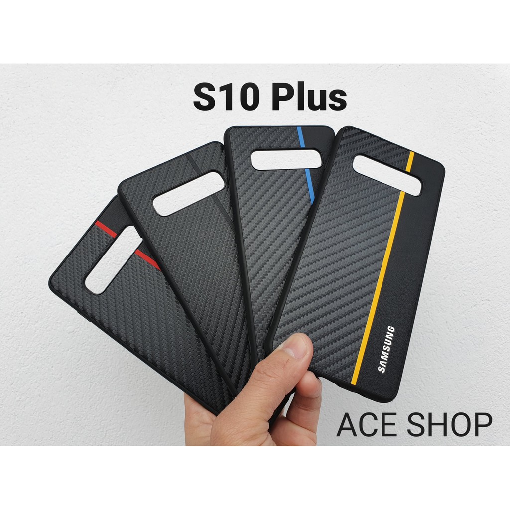 Ốp lưng Samsung S10 Plus/S10+ vân da + vân carbon full viền bảo vệ máy