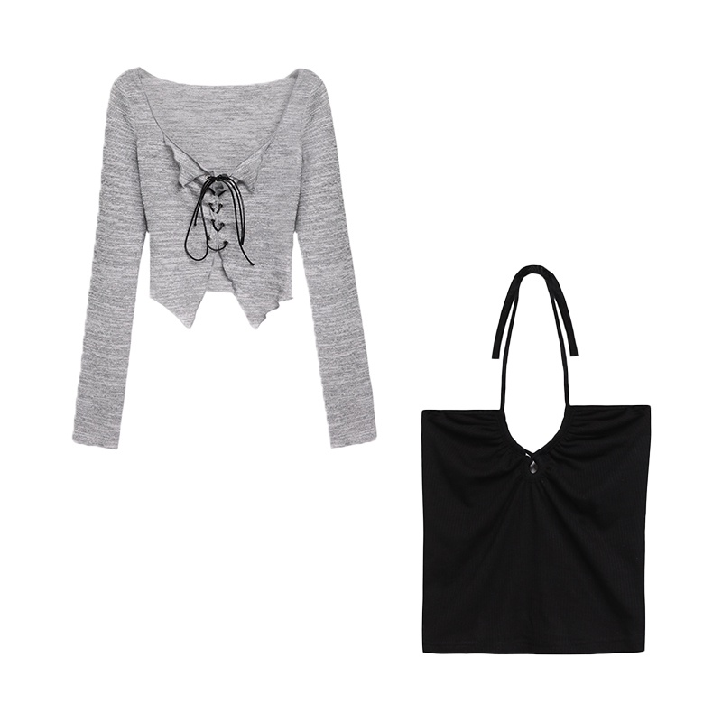 Set Áo Hai Dây Và Áo Khoác Cardigan Dệt Kim Thời Trang Nữ