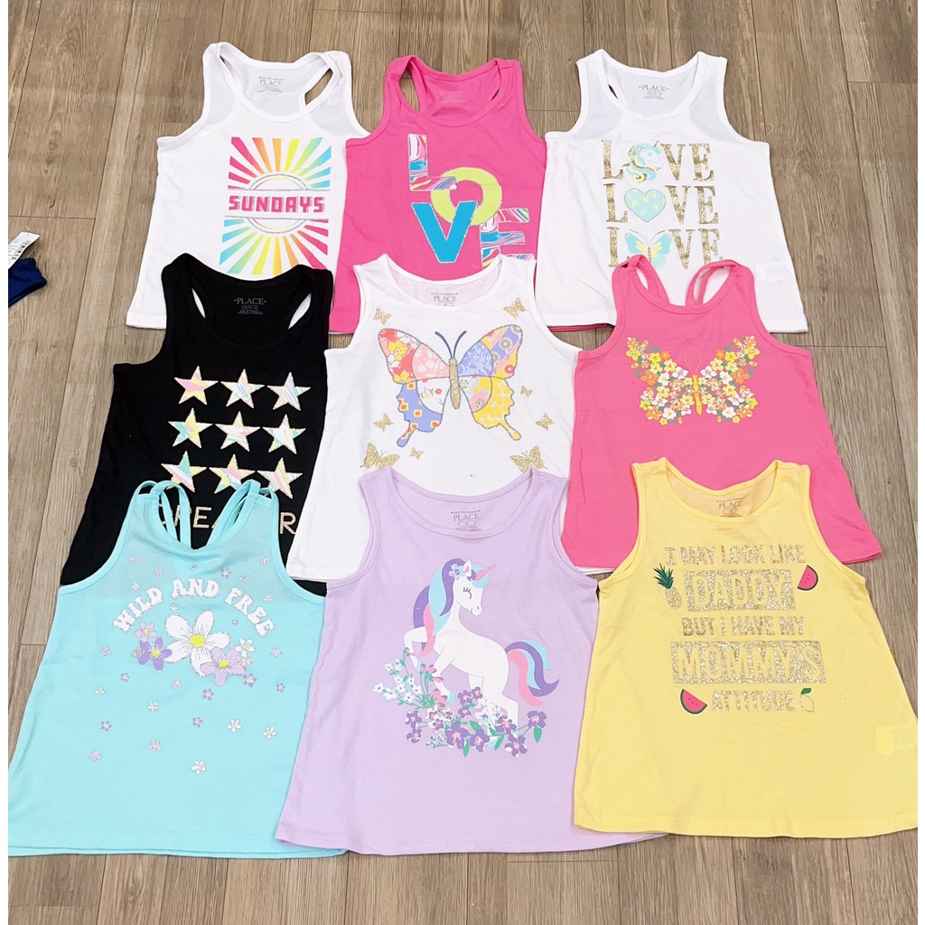 Áo thun bé gái Place sát nách mùa hè  cotton hình elsa ngựa pony áo thun xuất xịn