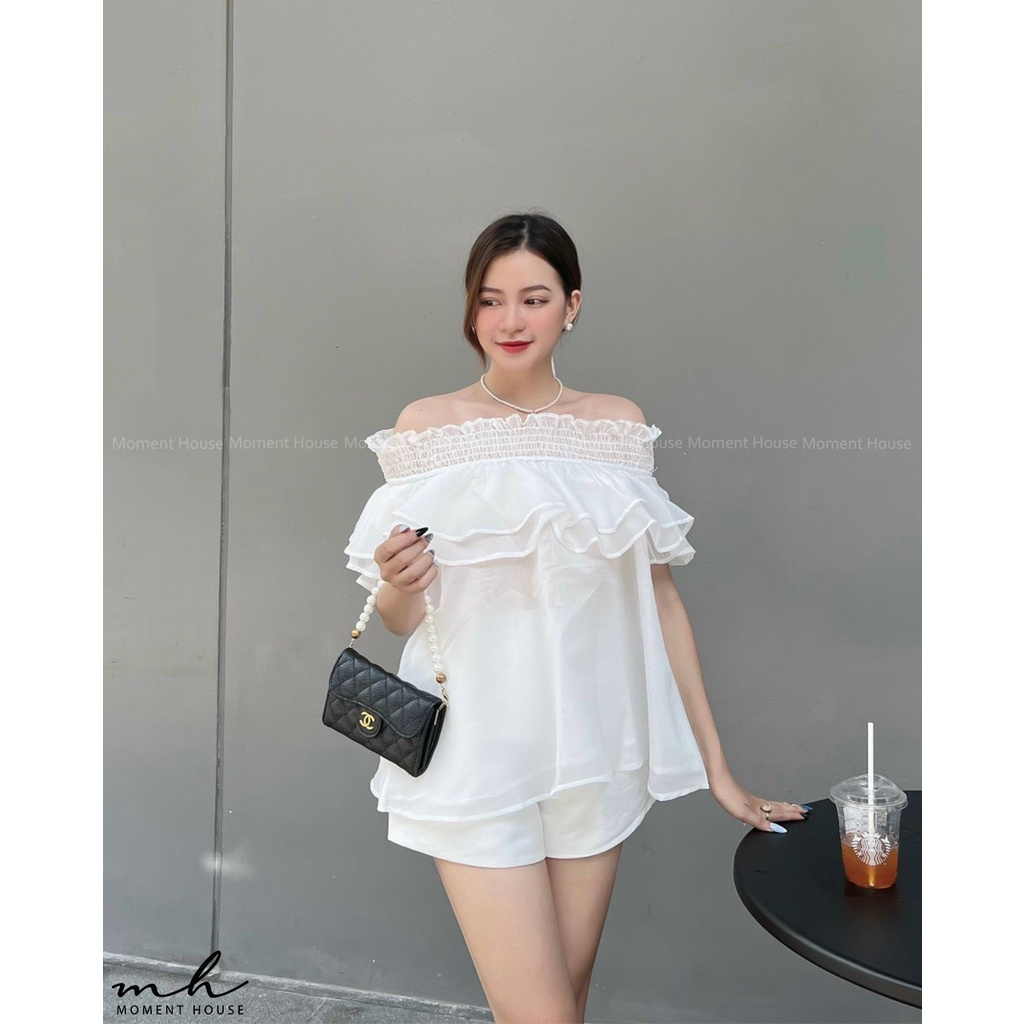 Áo trễ vai bèo voan, phong cách tiểu thư, vừa dễ thương nhưng không kém phần sang trọng, hàng thiết kế form chuẩn y hình