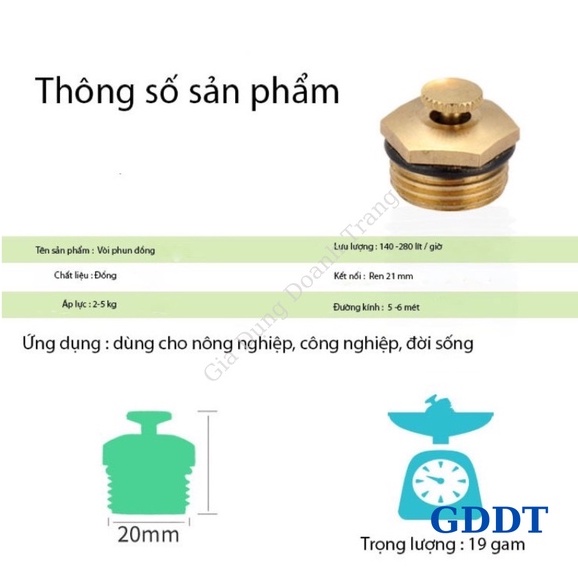 Béc tưới phun mưa hình quạt 360 độ đồng thau chân ren 21mm dùng cho hệ thống tưới nông nghiệp